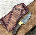 Western Cowboy Belt Knife – 9" Handmade Damascus Steel Blade with Pine Cone Handle & Leather Sheath