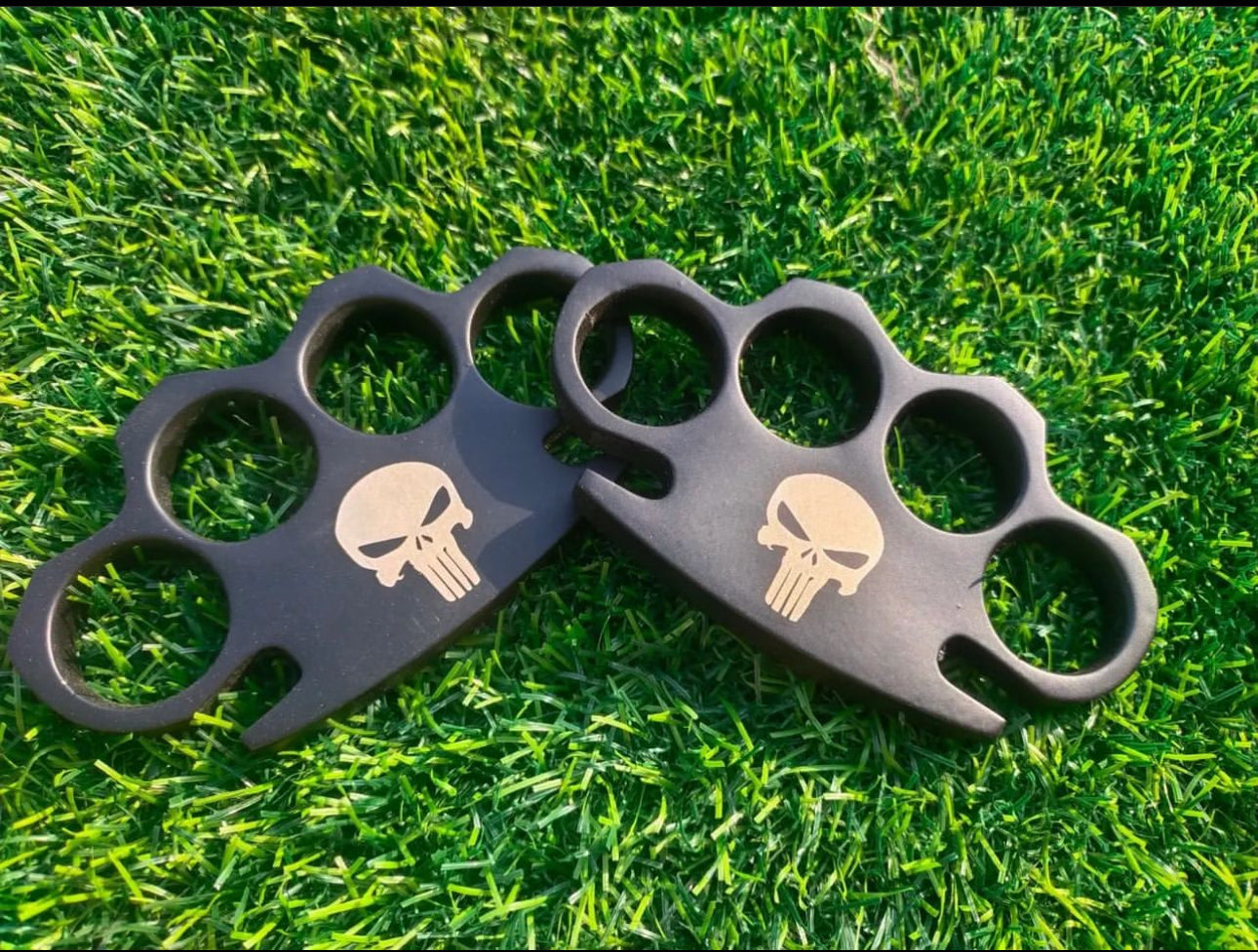 Custom Handmade Black Steel Engraved Knuckle Duster with Belt Loop Leather Case - Solid Brass Construction