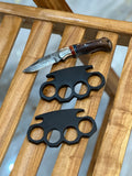 Custom Handmade Black Steel Knuckle with Pocket Knife and Belt Loop Leather Case - Solid Brass Self-Defense Duster for Everyday Carry