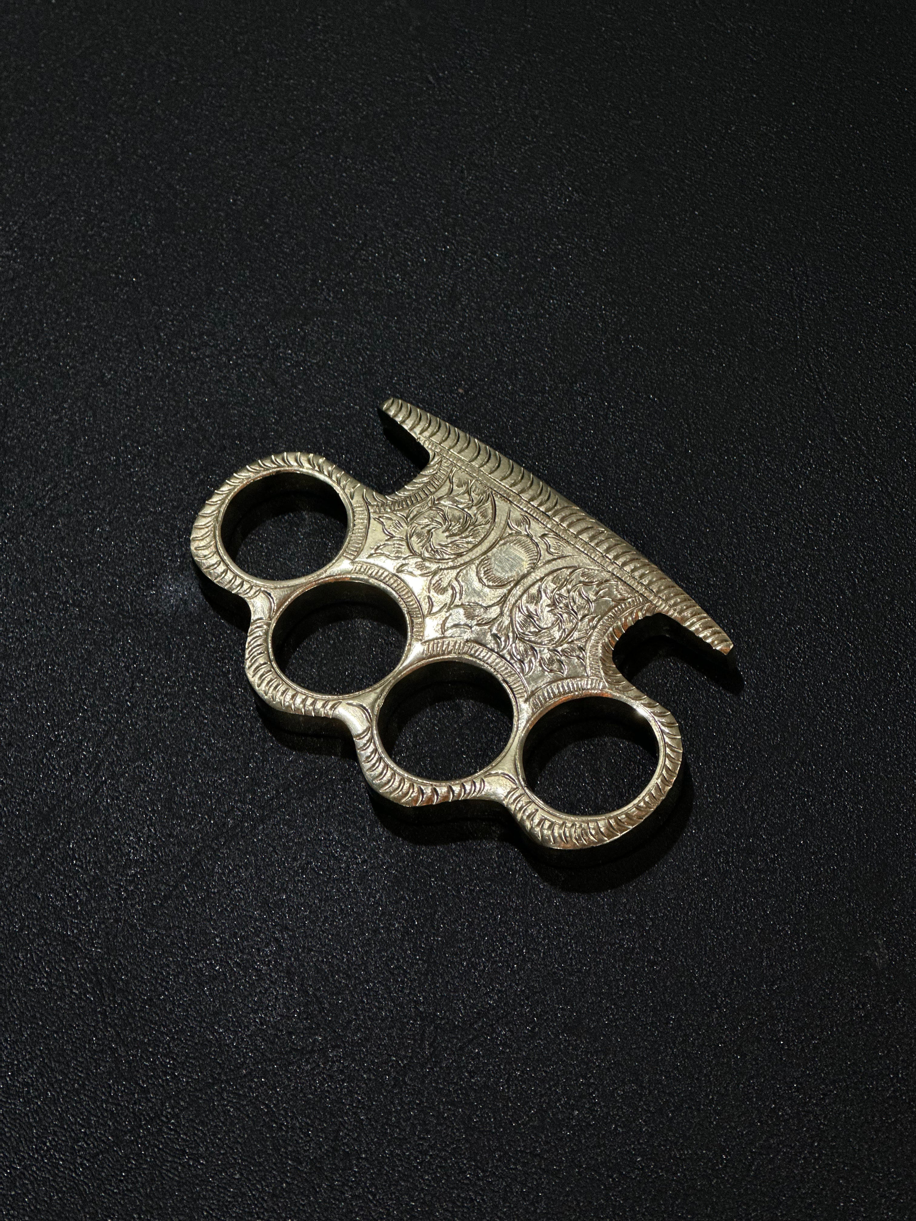 Custom Handmade Brass Engraved Knuckle Duster with Belt Loop Leather Case – Solid Brass Self-Defense Tool