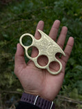 Handmade Engraved Brass Knuckle with Premium Leather Belt Case – Solid Brass Duster for Men