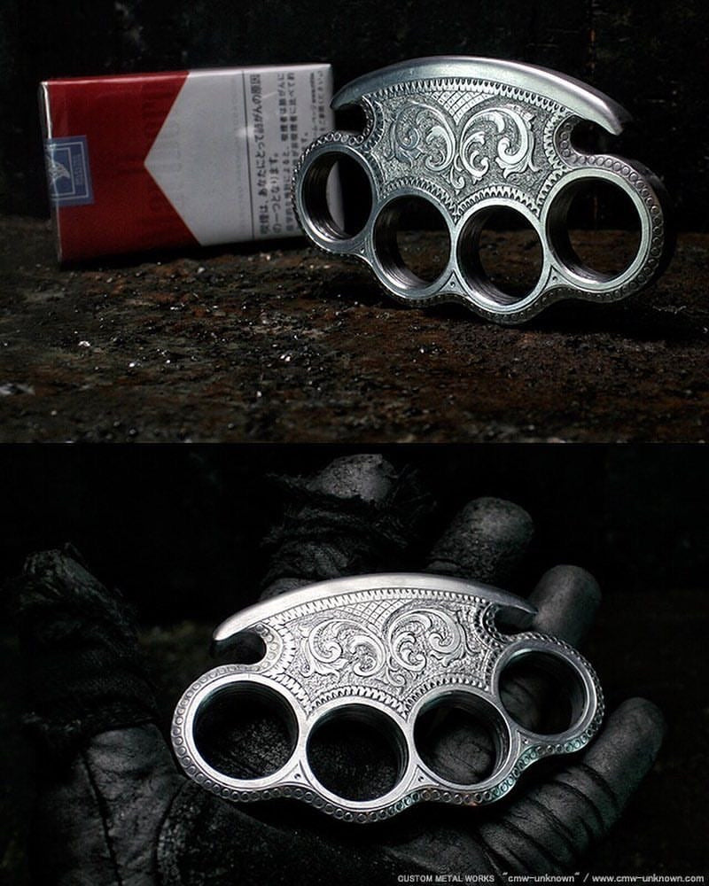 Custom Handmade Engraved Brass Knuckles with Leather Belt Case – Solid Brass Self-Defense Tool