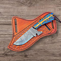 Custom Handmade Working Cowboy Knife – Damascus Steel Pine Cone Handle & Leather Sheath