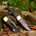American Flag Damascus Folding Hunter with Ram Horn Handle