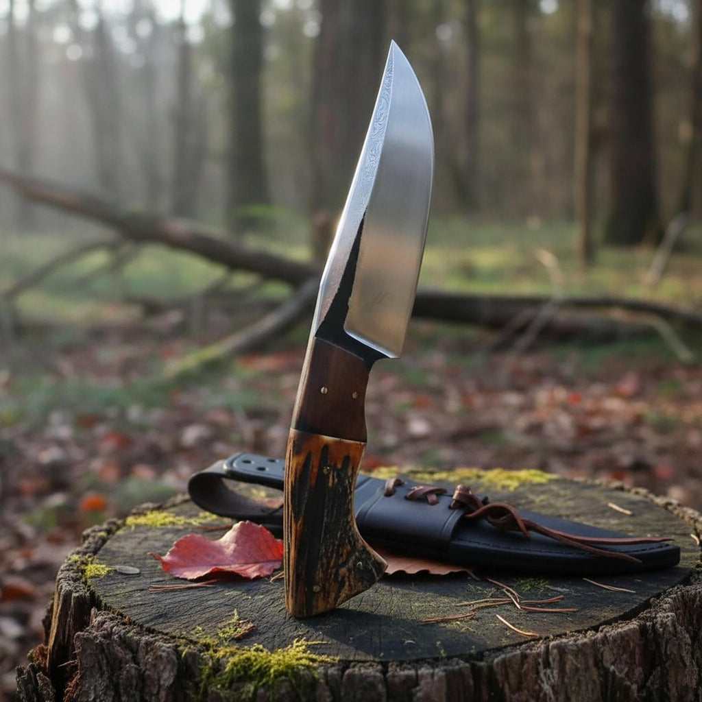 D2 Hunting Knife Antler Handle Rosewood Full Tang