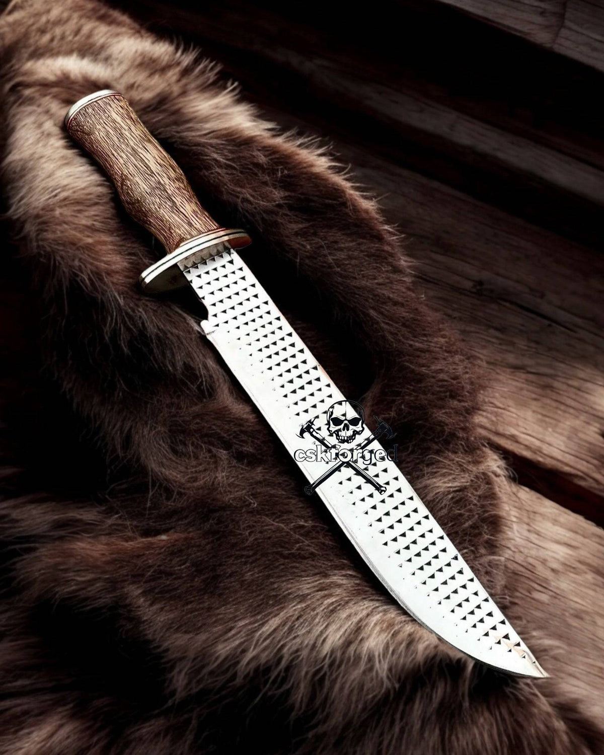 CSK Forged Western-style knife with rasp steel blade and walnut wood handle, ideal for precise slicing and kitchen tasks.