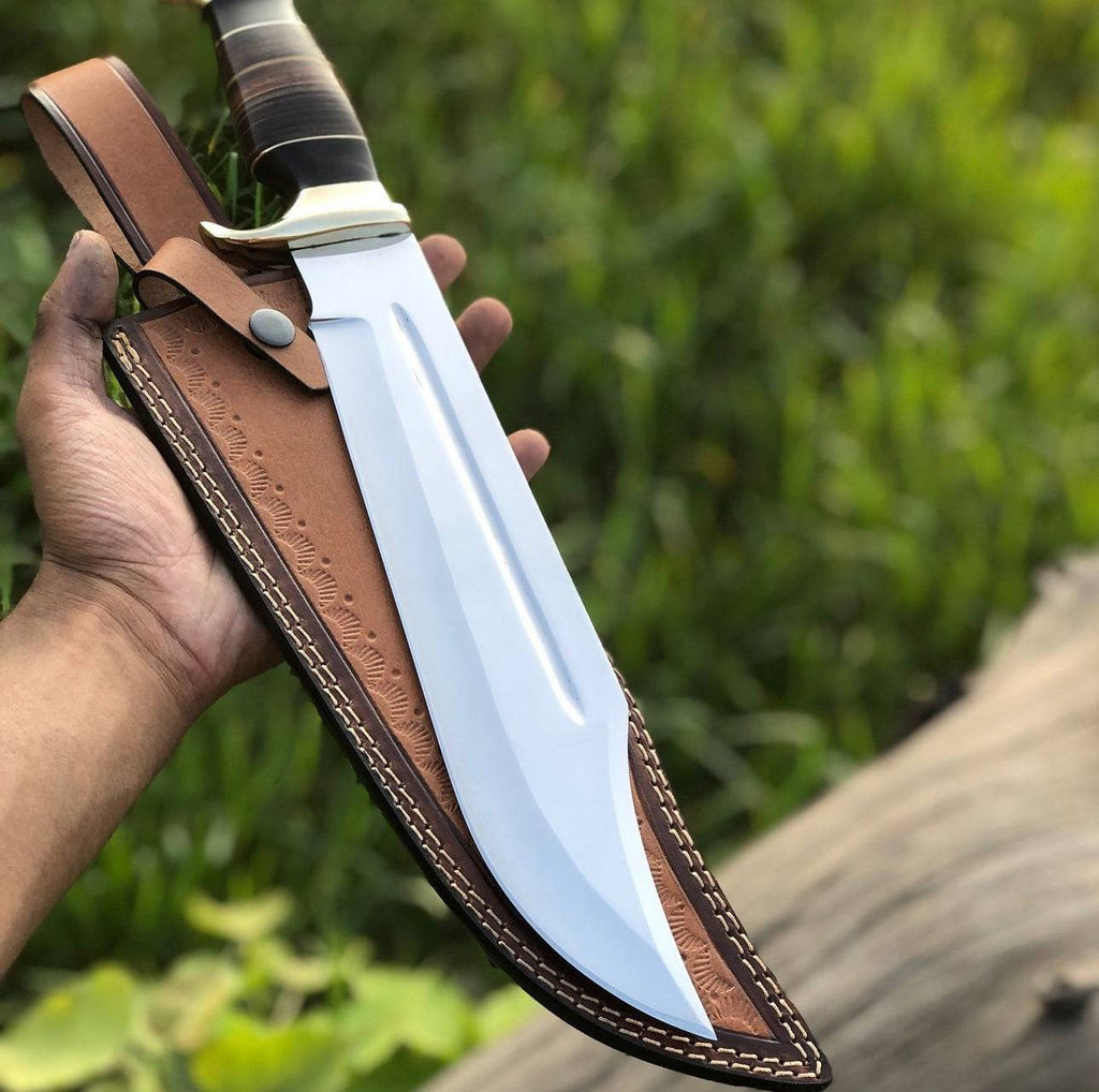 Crocodile Dundee Outback inspired Dundee knife by cskforged with a polished blade and rugged wooden handle.