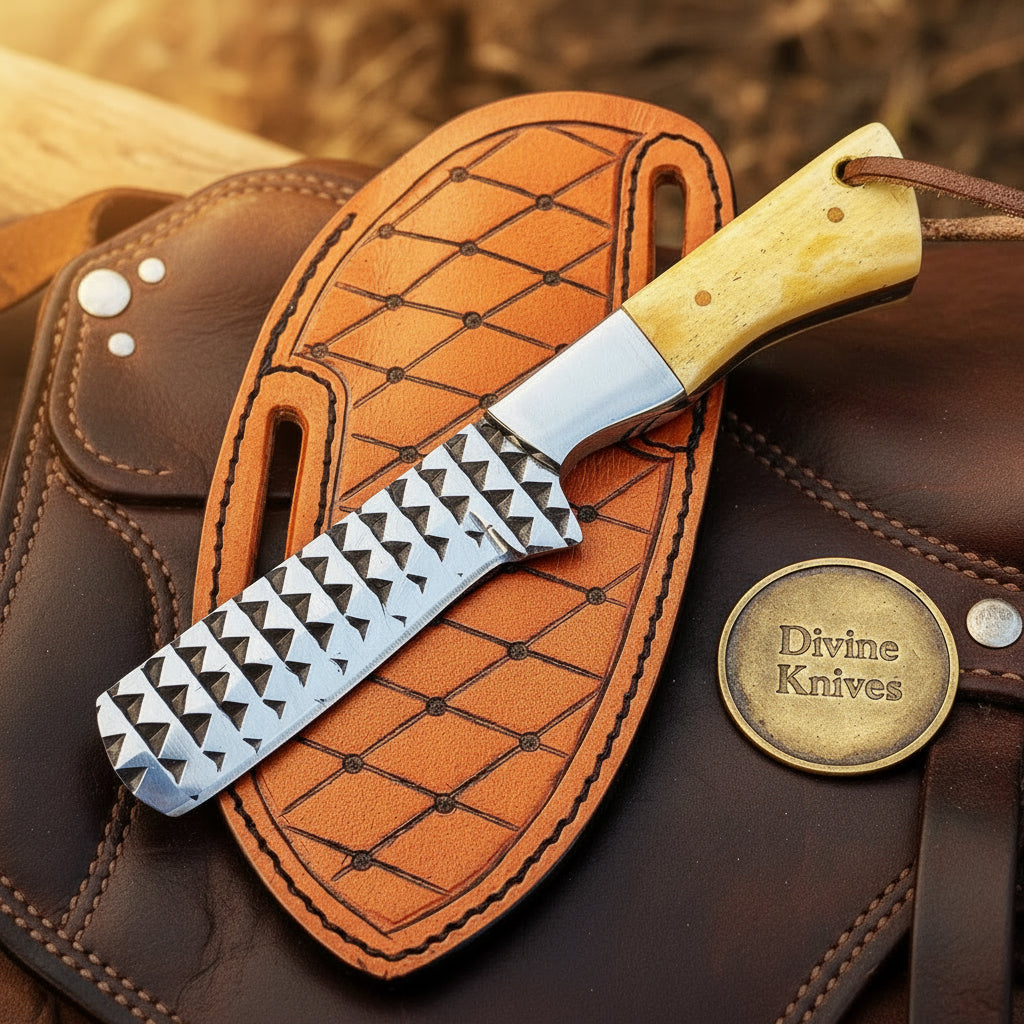 Camel Bone Farrier Rasp Tanto Bull Cutter with Natural Bone Handle