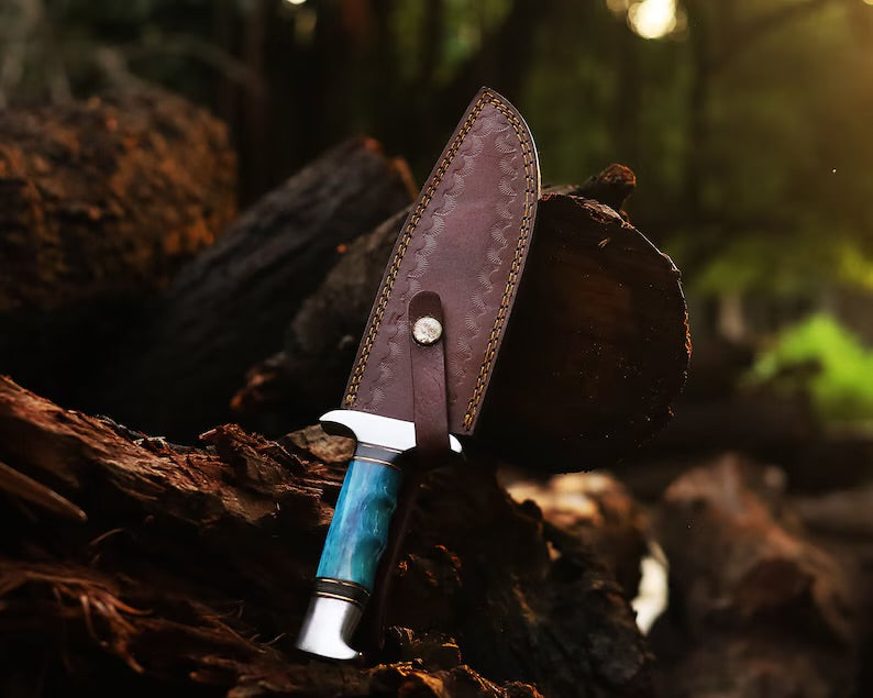 Limited Edition Custom Handmade J2 Steel Bowie Knife – 13" Blade, Colorful Bone Handle, Steel Guard & Premium Leather Sheath