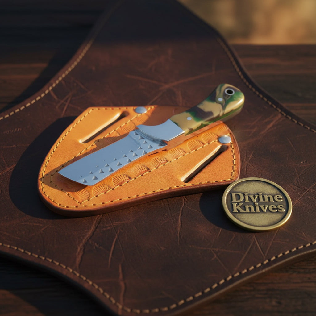 Camo Resin Rasp Bull Cutter Knife with Broad Fixed Blade