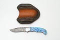 Hand-Forged Damascus Folding Knife | Custom "Blue Mosaic" Art Handle | Horizontal Pancake Sheath TF-083