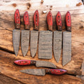 Premium Damascus kitchen knife set with leather case, high-carbon steel blades, pakkawood handles from Knives Gear Garage.