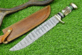 Deluxe Dundee Knife – 16" Handmade Damascus Steel Blade with Brass Guard & Pakkawood or Stag Horn Handle + Leather Sheath
