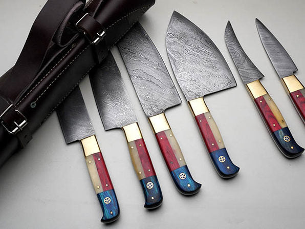 Premium Custom Handmade Damascus Steel Knife Set – Camel Bone & Pakkawood Handles
