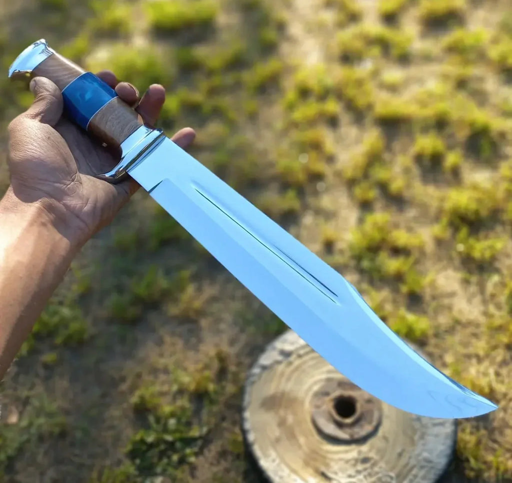 Crocodile Dundee Bowie Knife by Paul Hogan | Custom 16-Inch 440C Steel Blade with Olive Wood and Resin Handle, Steel Guard, and Leather Sheath