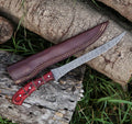 Custom Handmade Damascus Steel Fishing Fillet Knife - 13" Blade with Pakka Wood Handle & Leather Sheath | Best Flexible Fillet Knife for Fishing
