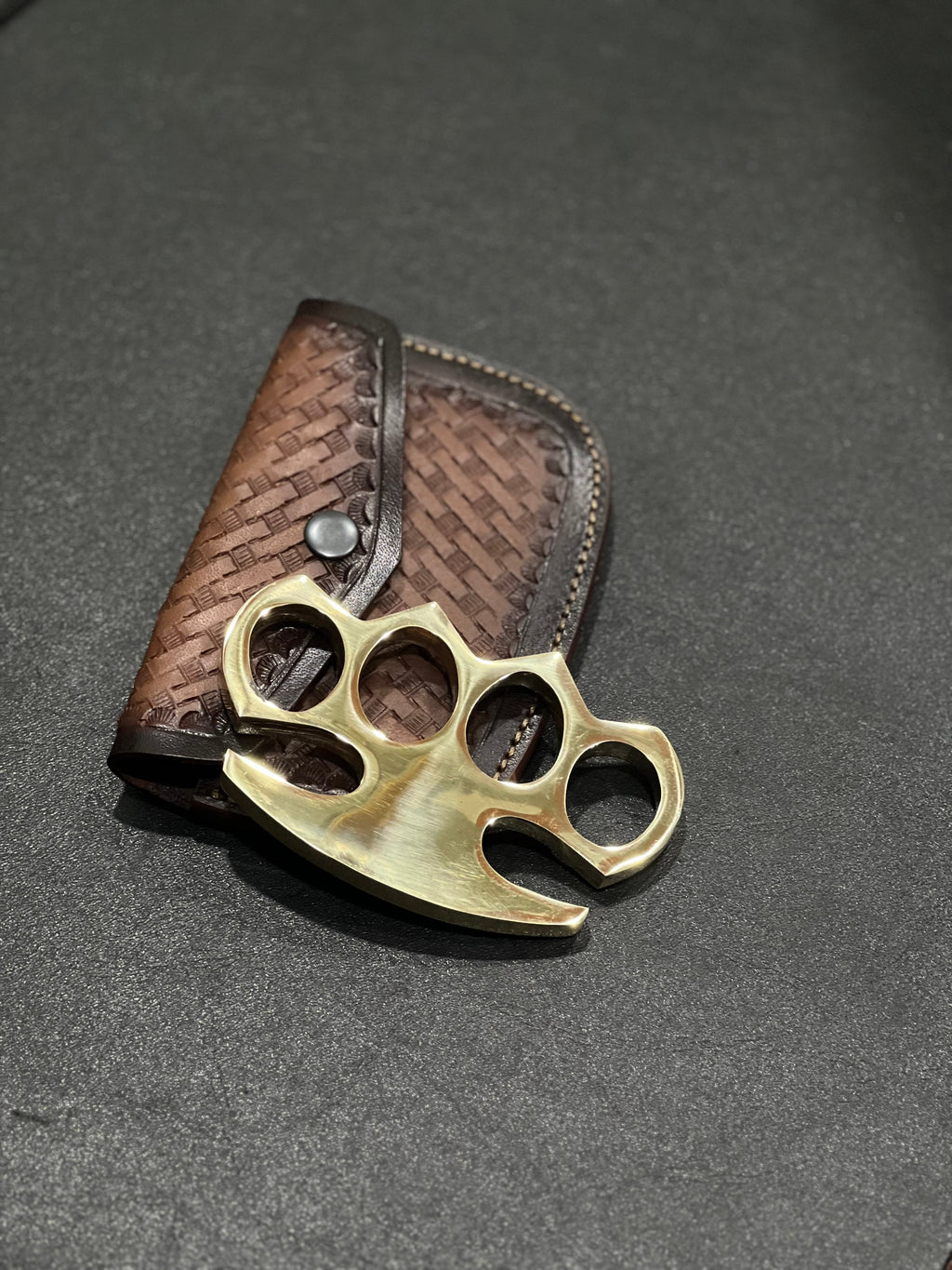 Pure Brass Knuckles Duster – Custom Engraved with Leather Carry Case