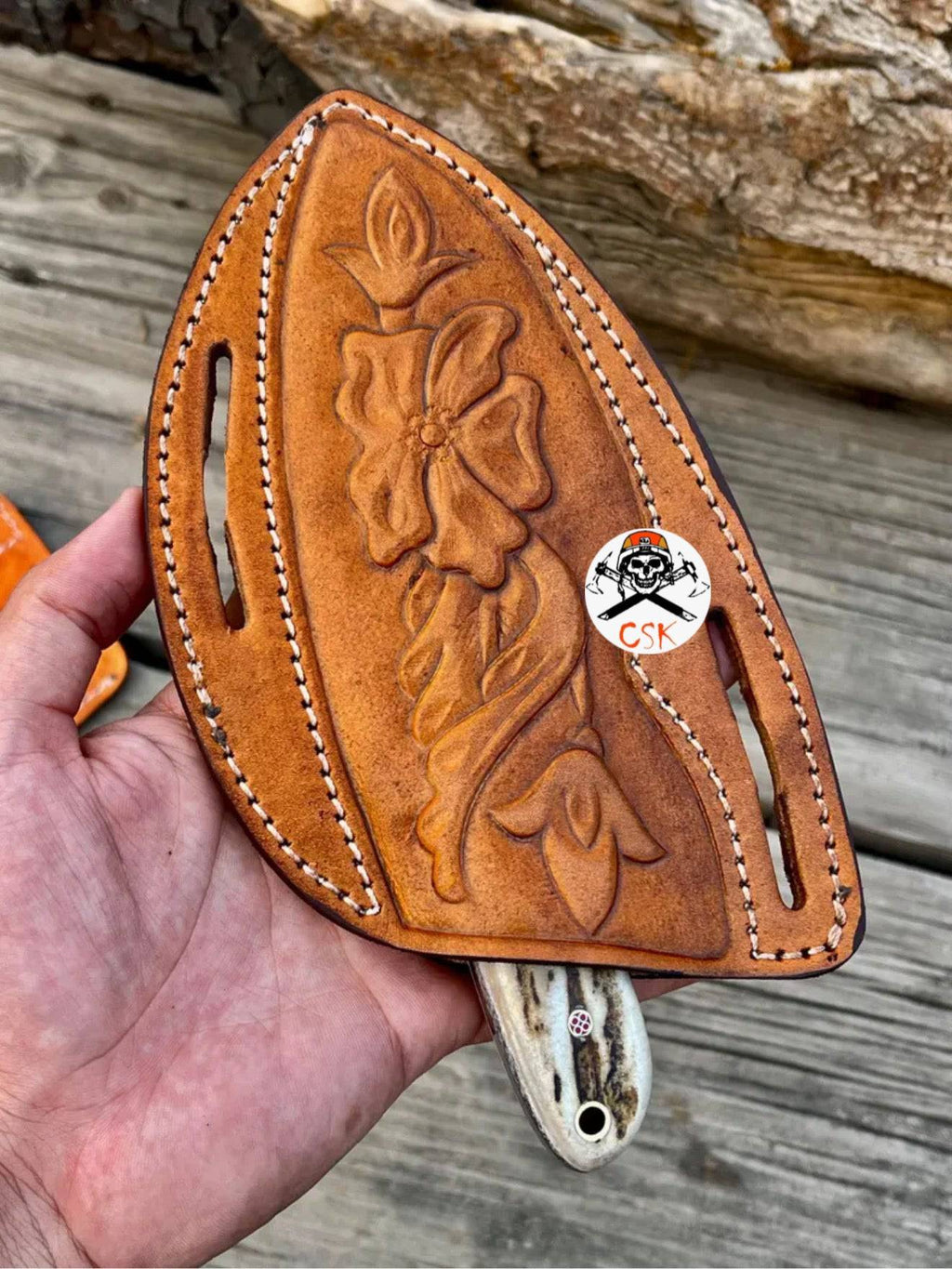 cskforged Antler Handle Buckaroo Cowboy Knife, EDC knife with rustic antler handle and stainless steel blade, outdoor and everyday carry tool