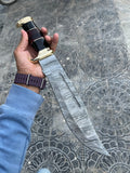 Custom Handmade Damascus Steel Heavy Duty Crocodile Dundee Hunting Bowie Knife - 16" Overall Length