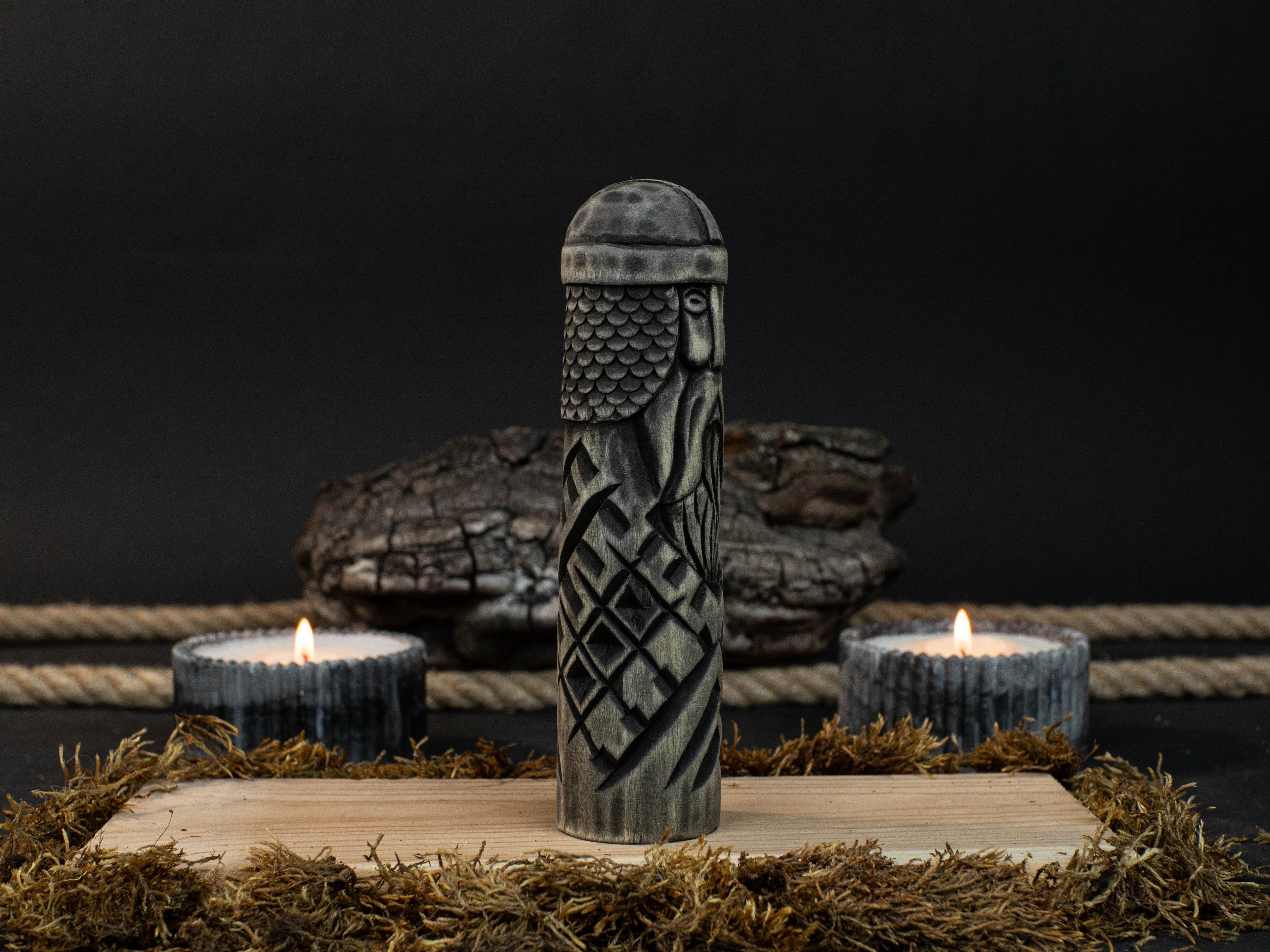 Hand-Carved Baldr Wooden Figurine – Norse God of Light and Purity