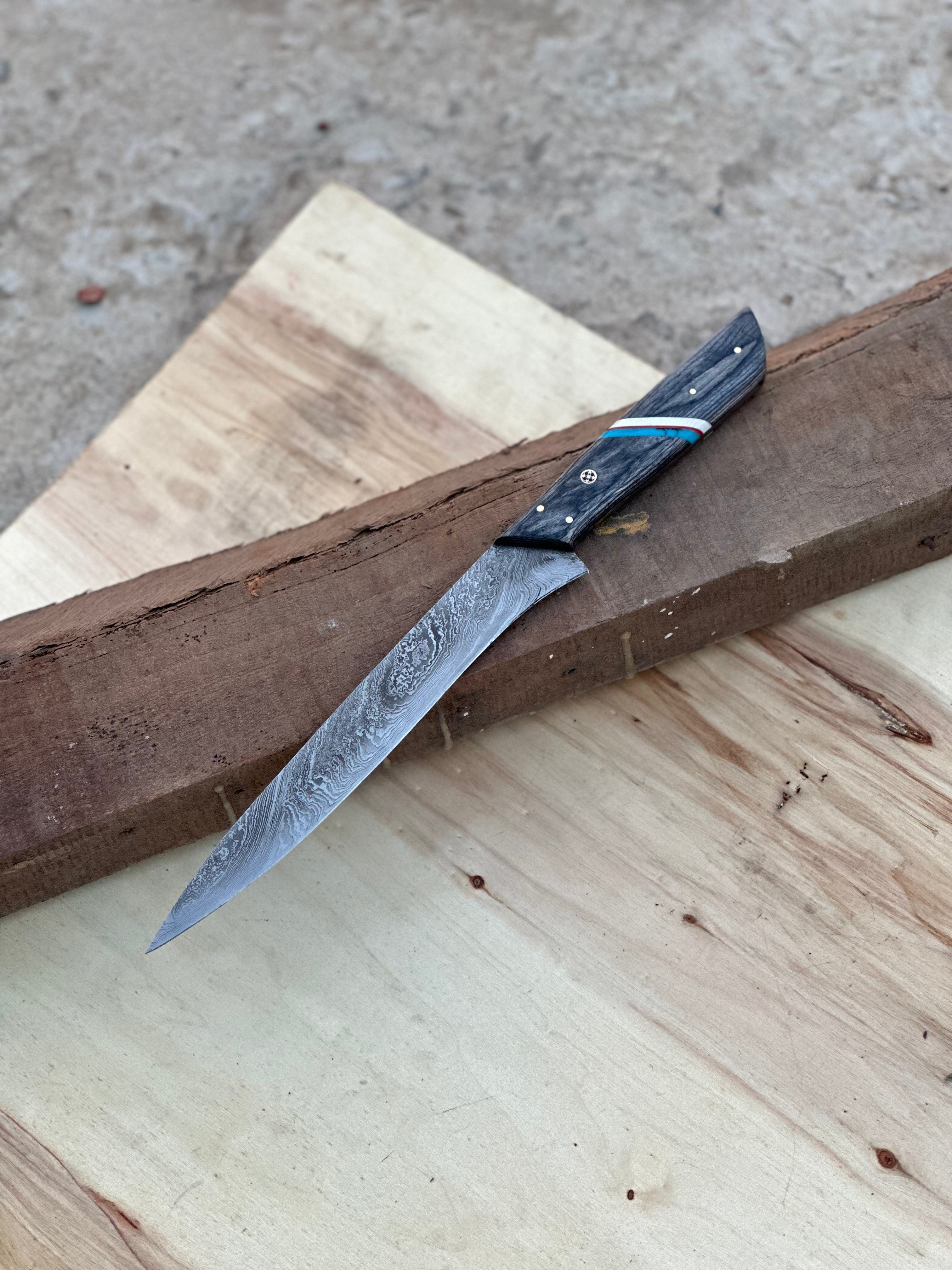 Custom Handmade Damascus Steel Fishing Fillet Knife - 13" with Pakkawood Handle