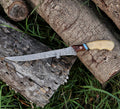 Custom Handmade Damascus Steel Fishing Fillet Knife - 13" Blade with Camel Bone and Rosewood Handle & Leather Sheath | Best Flexible Fillet Knife