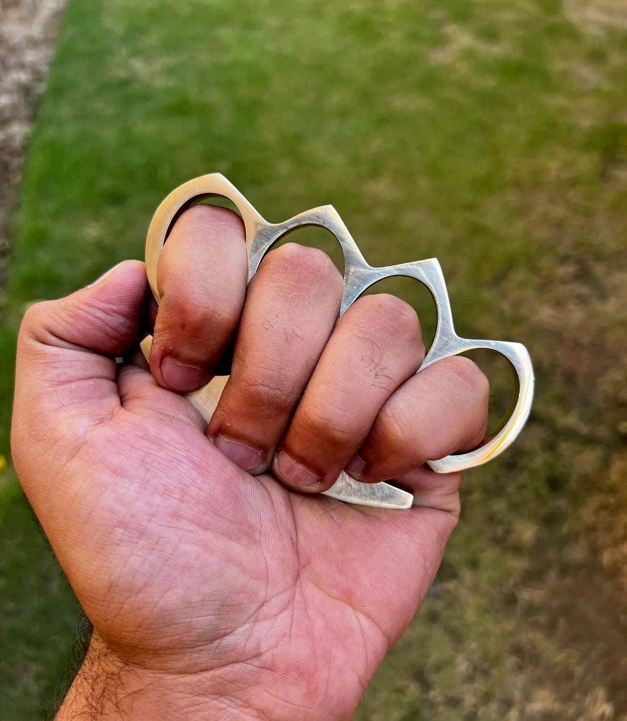 Custom Brass Knuckle – Solid Brass with Leather Belt Loop Case