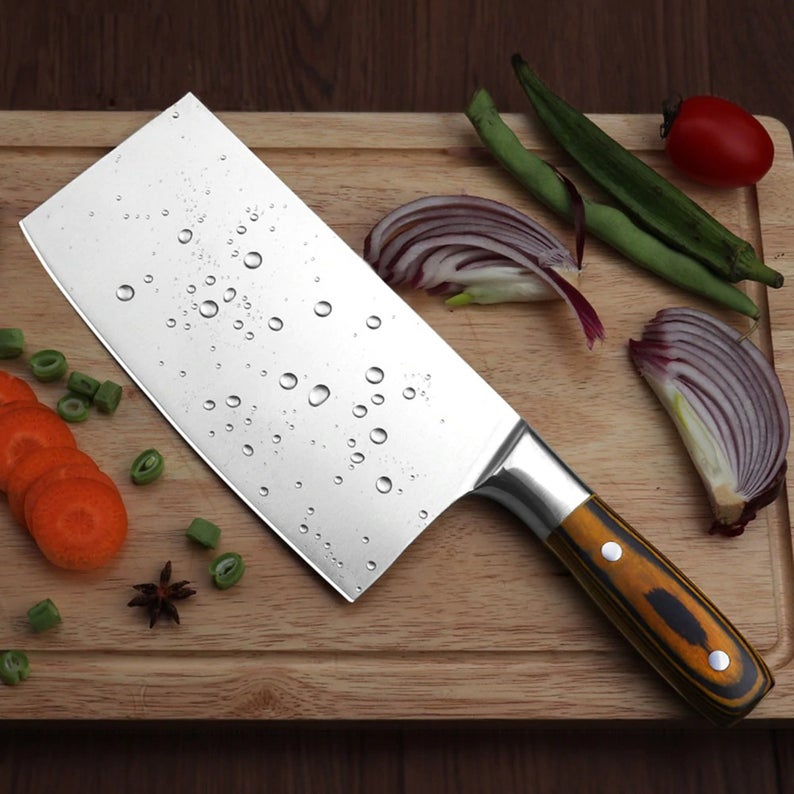 Custom Handmade 1095 Steel Cleaver Knife – 12.5" Butcher’s Essential with Exotic Wood Handle, Steel Bolster & Leather Sheath