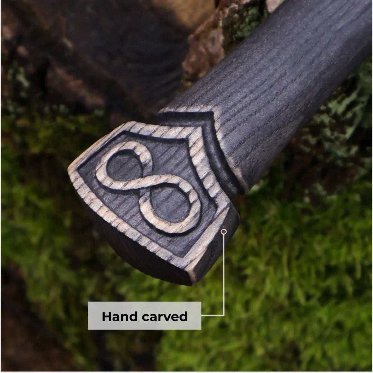 Cskforged Viking hunting knife with a sturdy blade and wooden handle, designed for outdoor survival and hunting activities.