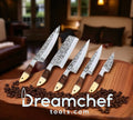 Handmade 13-inch J2 steel chef knife with rosewood and camel bone handle, steel bolster, in a knife block set by Knives Gear Garage.