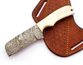 Damascus Camel Bone Tanto Bull Cutter with a Sharp Angular Point