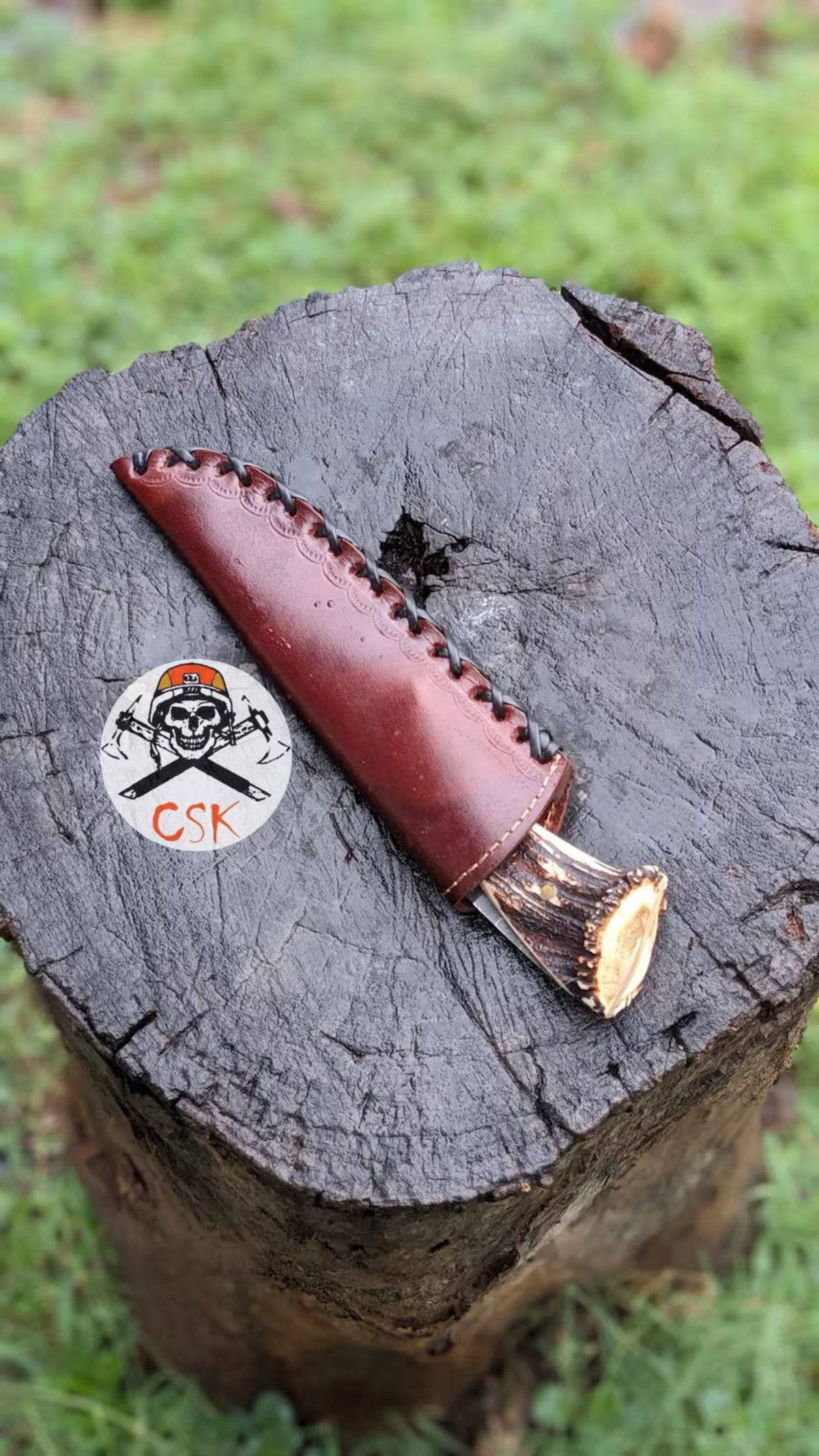 Custom stone texture hand-forged 1095 steel Viking hunting knife by cskforged with vintage design and detailed craftsmanship.