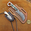 Damascus Ring-Hole Skinner & Neck Knife Set for Field Dressing