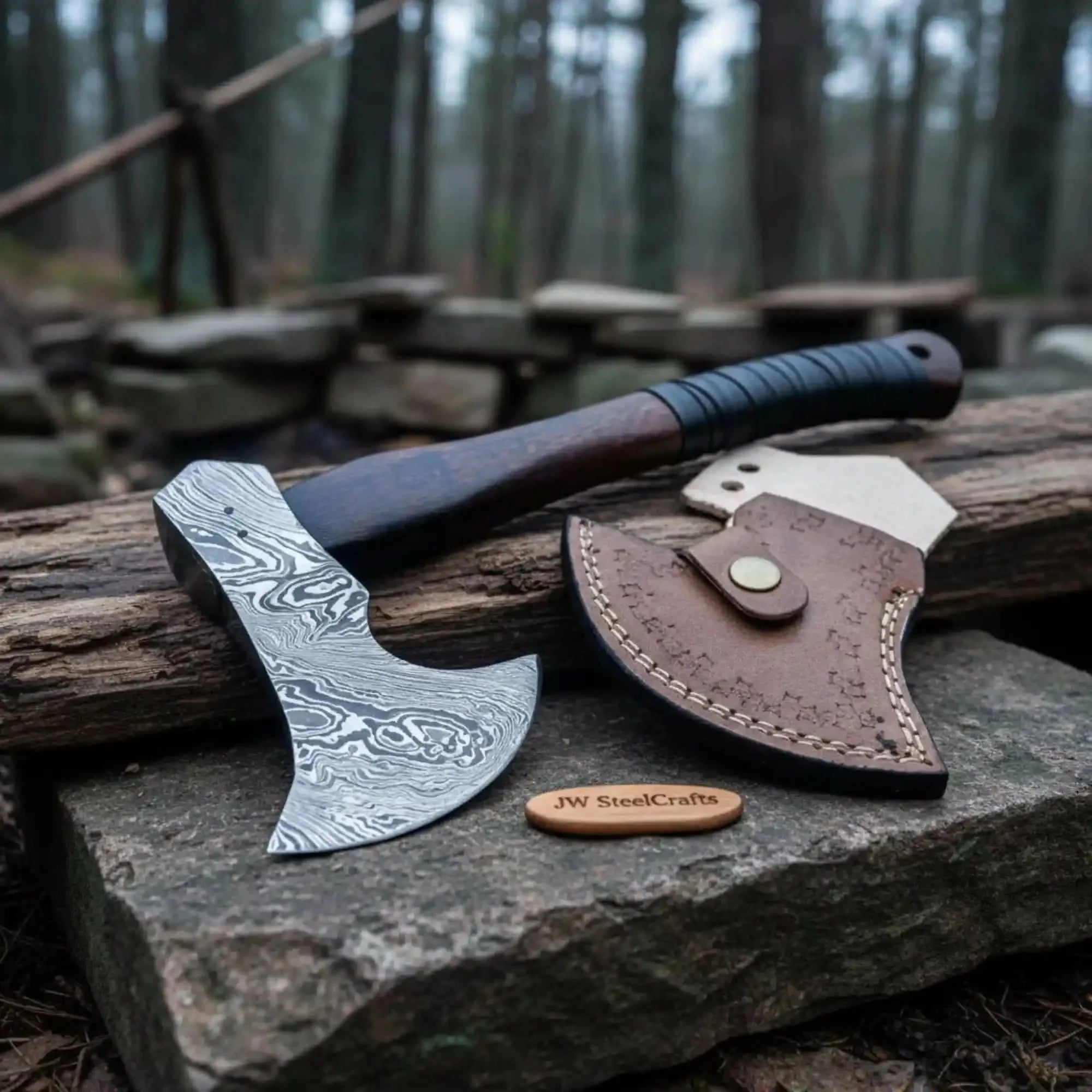 Bearded Bushcraft Hatchet with Damascus Blade