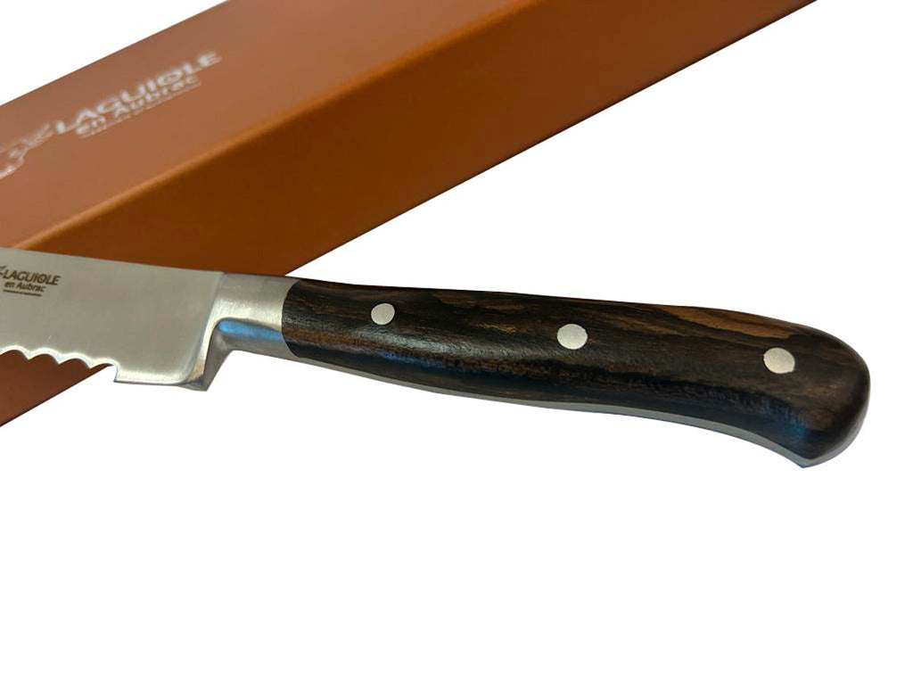 Laguiole en Aubrac Fully Forged Steel Bread Knife With Ziricote Handle, 8-Inches