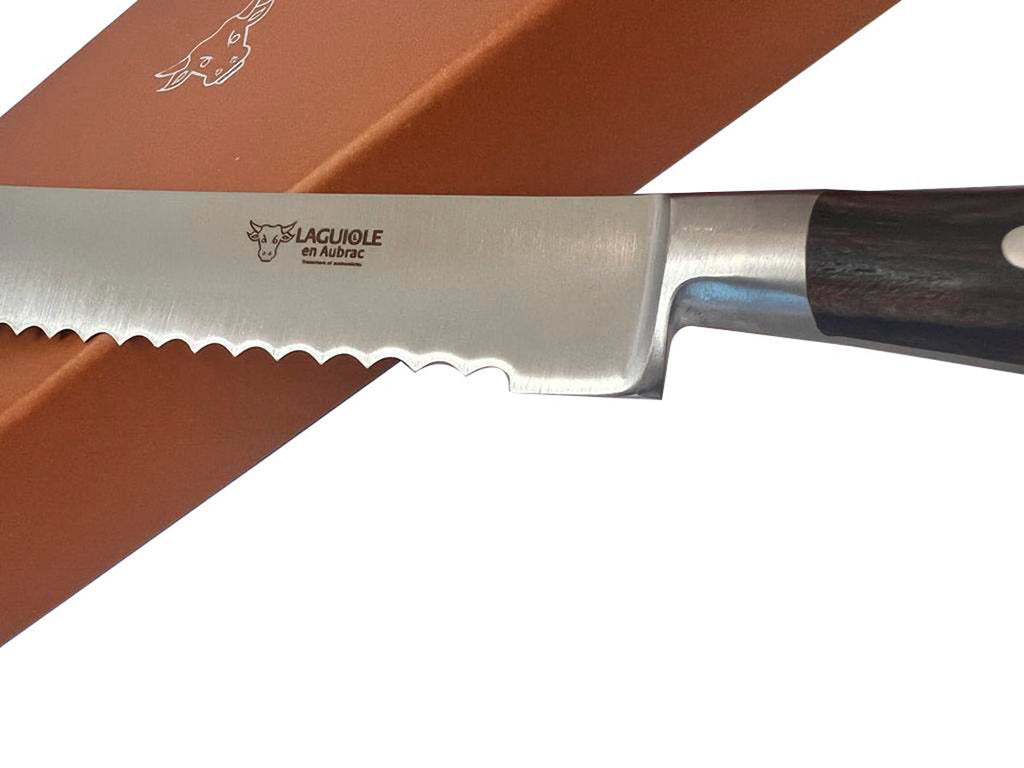 Laguiole en Aubrac Fully Forged Steel Bread Knife With Ziricote Handle, 8-Inches