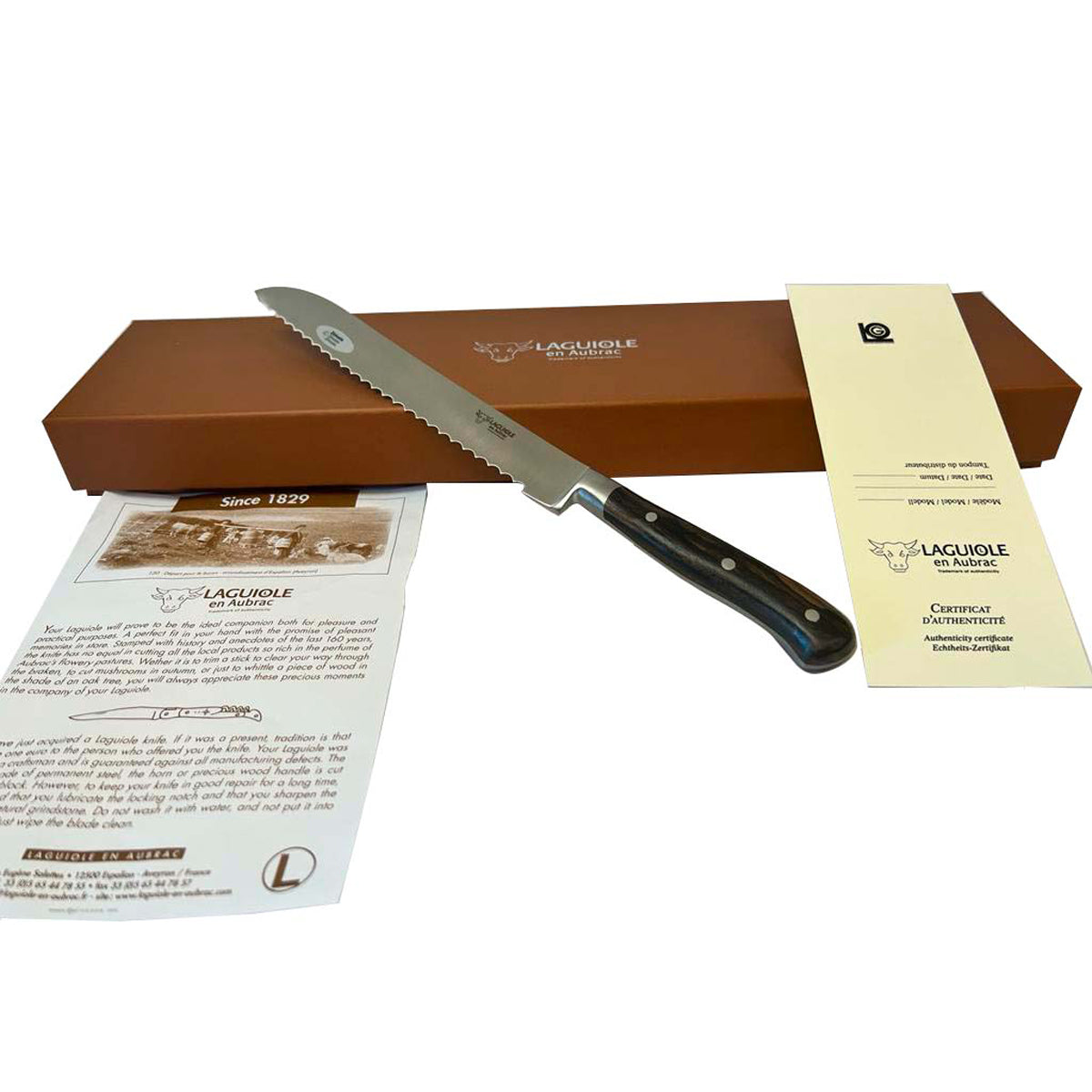 Laguiole en Aubrac Fully Forged Steel Bread Knife With Ziricote Handle, 8-Inches