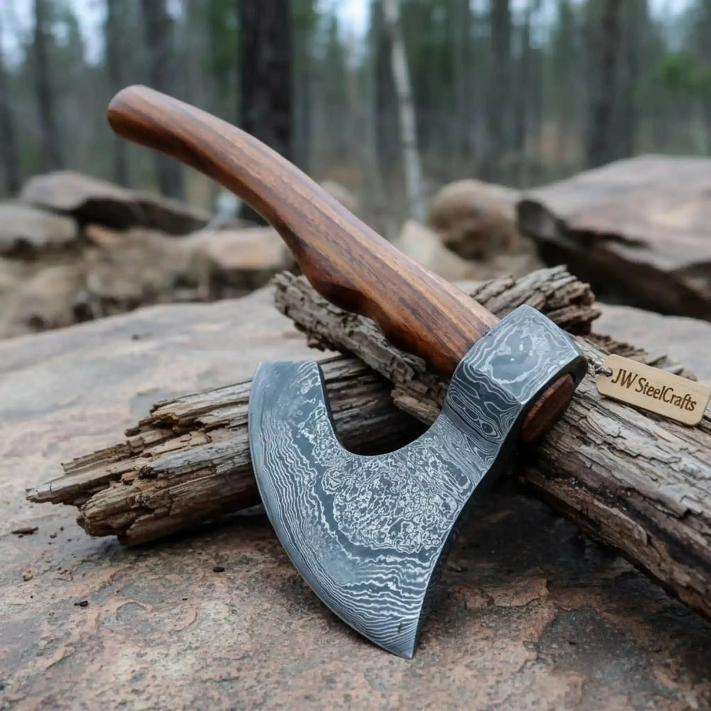 Viking Damascus Bearded Axe with 19 Inch Rosewood Handle
