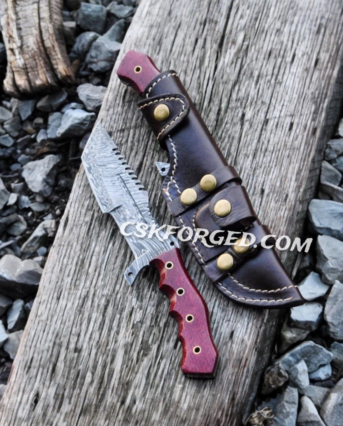 Fixed blade Tanto hunting knife with Damascus 1095 steel blade and G10 handle by cskforged.