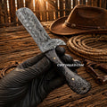 Cowboy Knife Damascus Bullcutter Buffalo Horn Hunting Knife Pancake Sheath