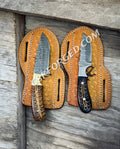 CSKforged ranch cowboy EDC knife set with Damascus steel blades and pine cone handle, shown in full view.