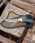 CSKforged Ranch Cowboy EDC knife with Damascus steel blade and pine cone handle, full view of the handcrafted pocket knife.