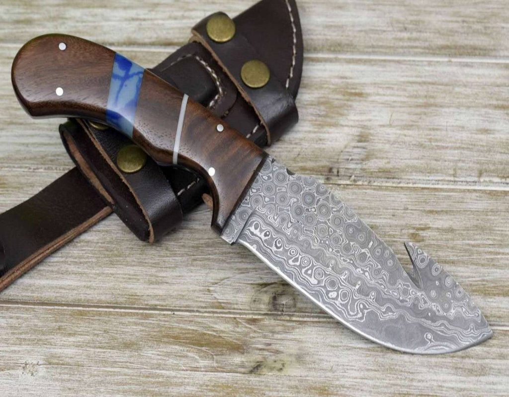 Captain personalized hunting knife with exotic rosewood and turquoise handle, crafted by cskforged, showcasing detailed blade and handle design.