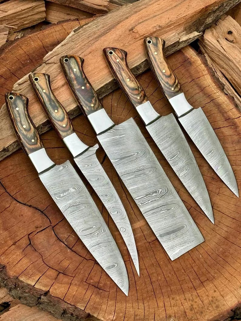 Custom Handmade Damascus Steel Knife Set - 3 to 8 Inch Blades with Pakkawood Handles