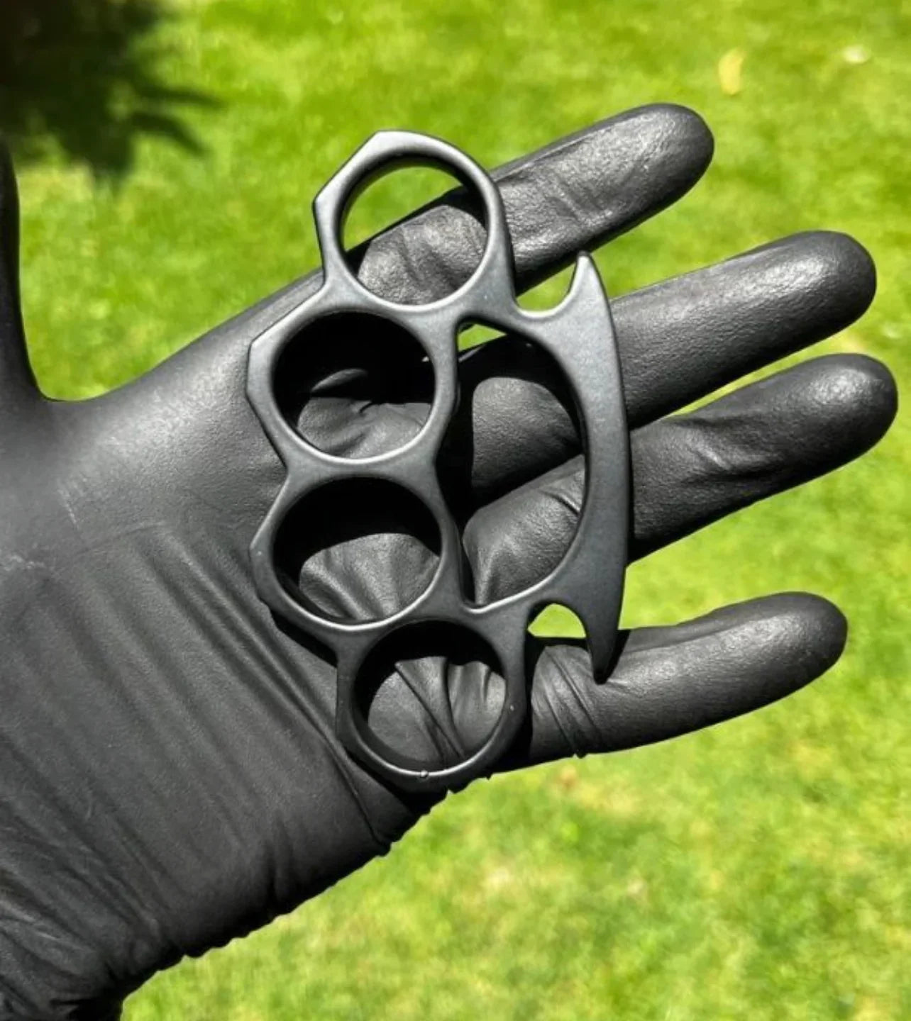 Custom Hand-Casted Black Brass Knuckle Duster with Leather Belt Case