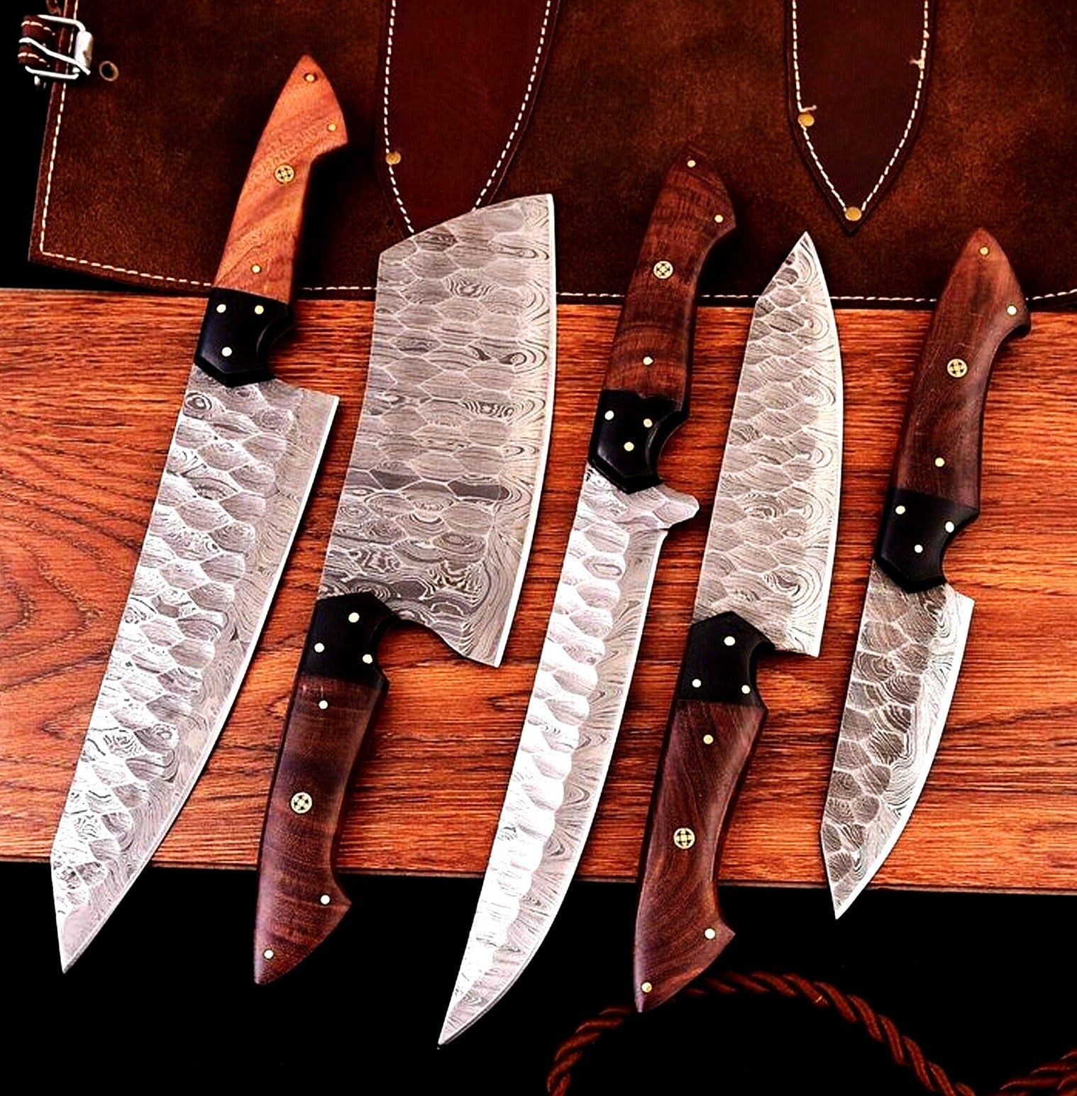 Custom Handmade Damascus Steel Chef Knife Set – 9” to 13” Blades