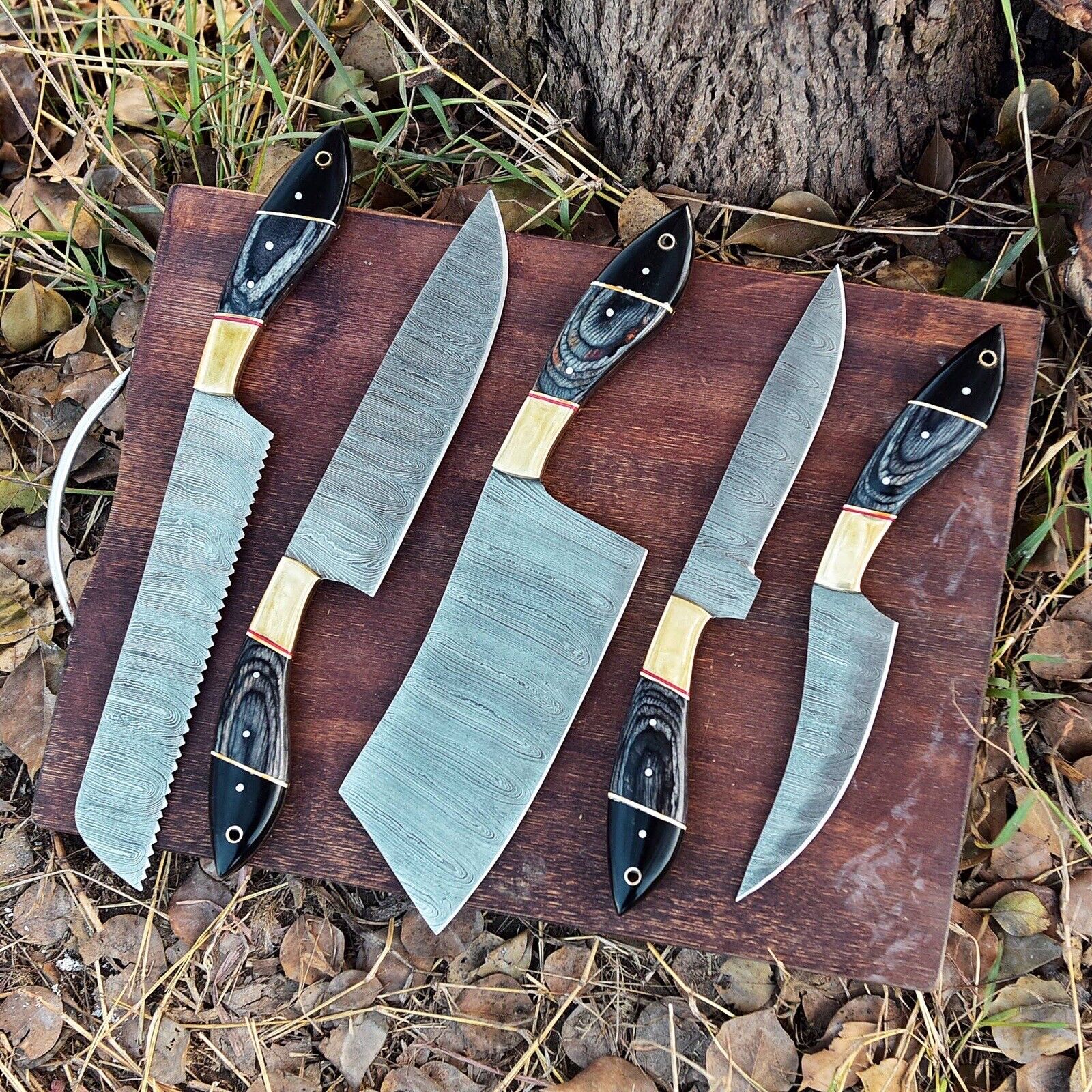 Premium Damascus Cooking Knife Set - Custom Handmade 9"-13" Blades