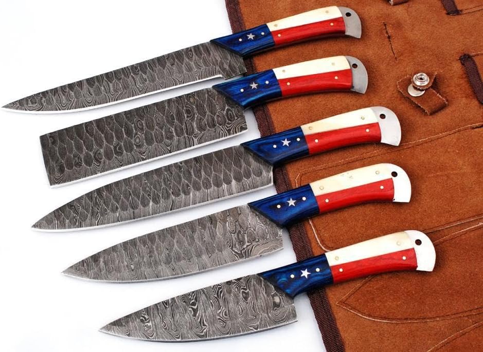 Premium Custom Handmade Damascus Knife Set - Camel Bone & Pakkawood