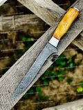 Custom Handmade Damascus Steel Fillet Knife - 12" Blade with Olive Wood Handle & Leather Sheath | Best Flexible Fillet Knives