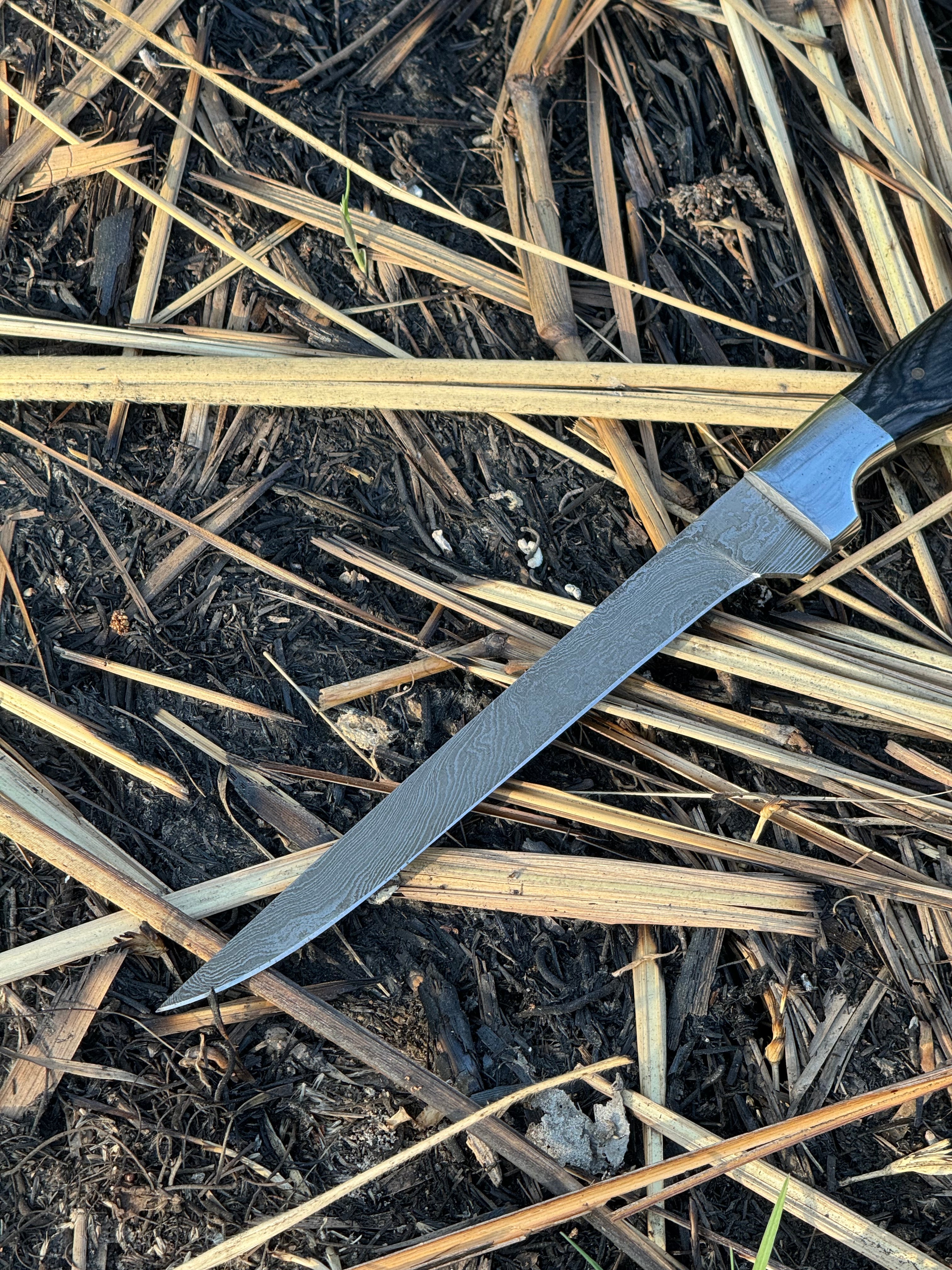 Custom Handmade Damascus Steel Fishing Fillet Knife - 13" Blade with Pakkawood Handle, Steel Bolster & Leather Sheath | Premium Flexible Fillet Knife